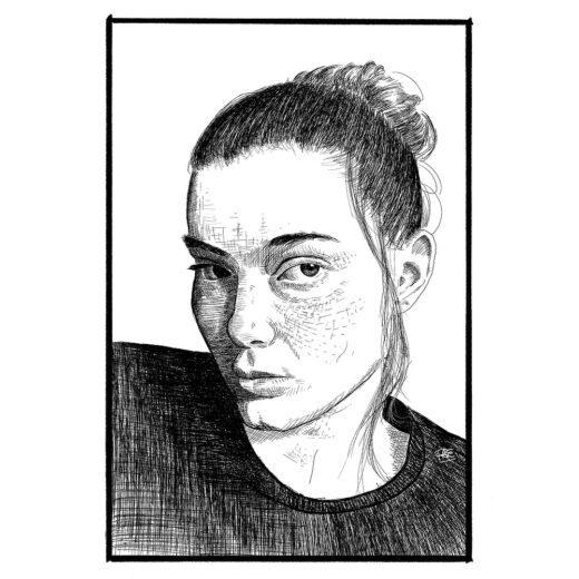 Digital portrait of a woman with contour hatching